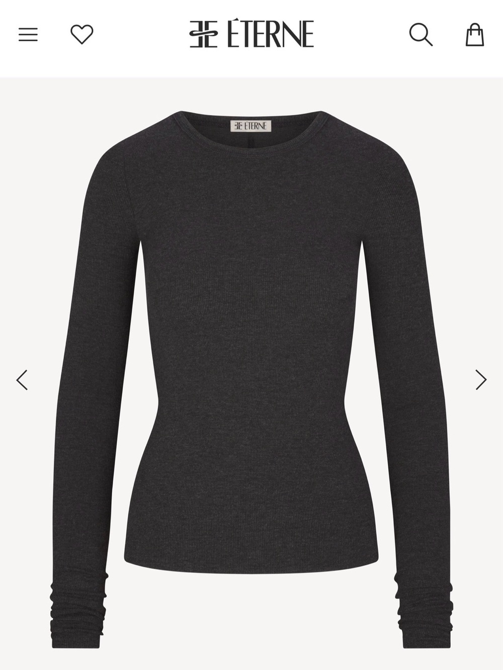 Éterne Long-Sleeve Fitted Top in Dark Charcoal size Small